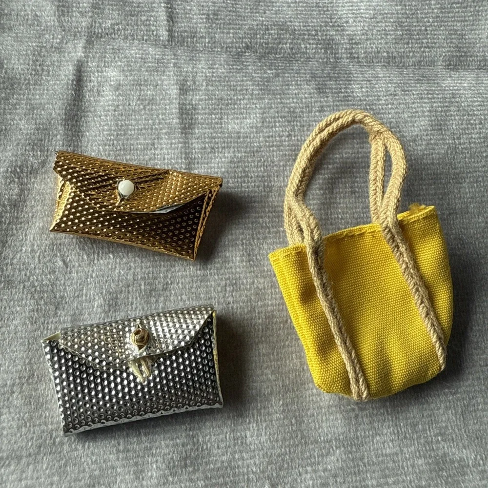 Vintage 1960s Barbie Gold‎ & Silver Dimple Clutch Purse & Yellow Beach Bag